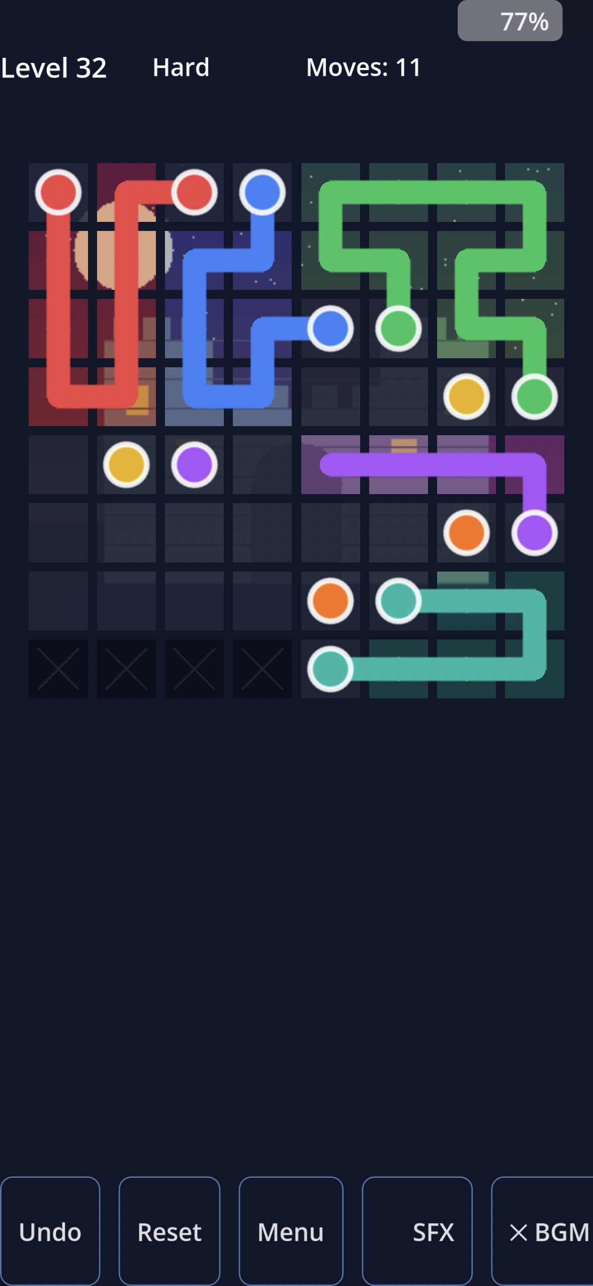 ColorFlow gameplay — hard level with complex paths